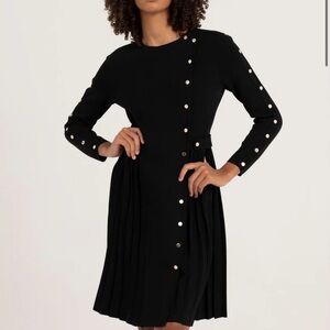 Aleeza Parish Chic Black Dress with Gold Button Details